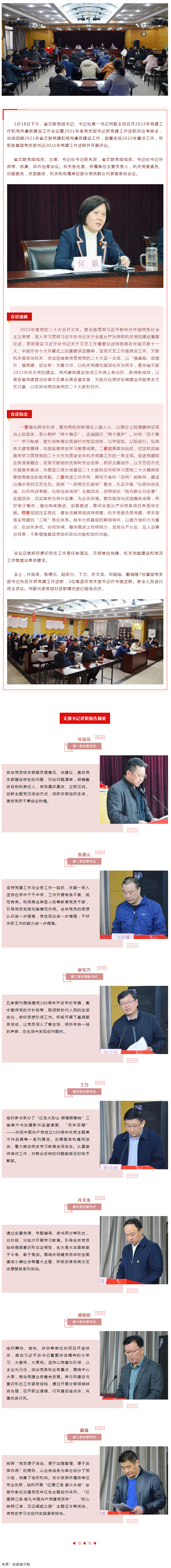 安徽省文联召开2022年党建和党风廉政建设工作会议暨2021年度党支部书记抓党建工作述职评议会(图1)